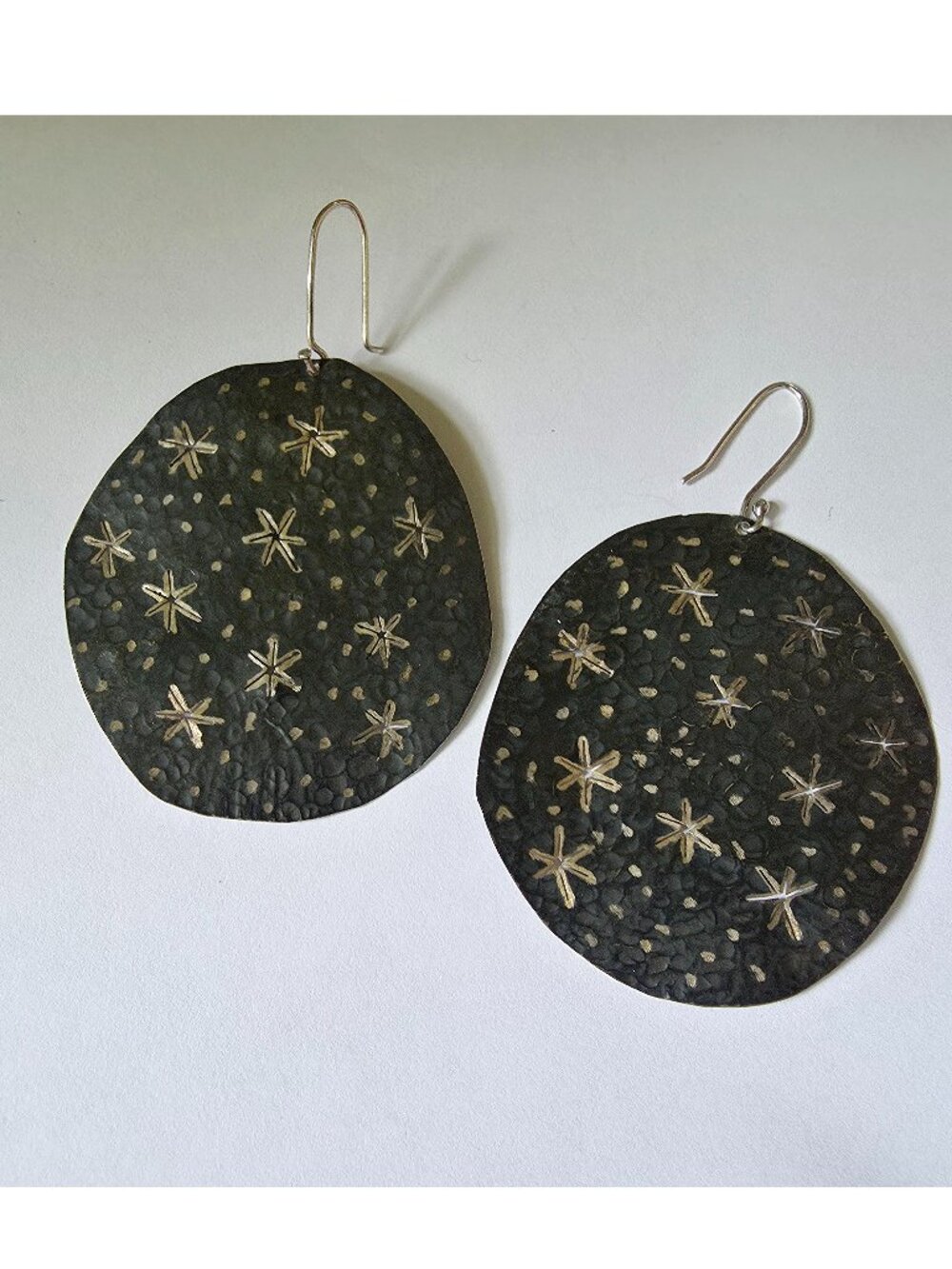 Sterling Silver Star Cutout Earrings | Oxidized | Hammered | 925 | Modernist